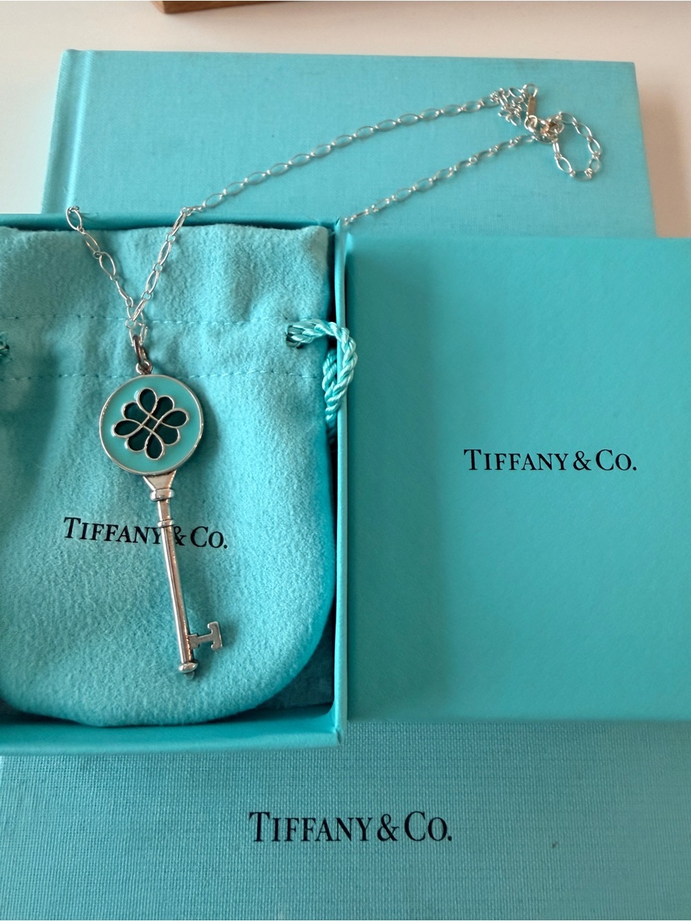 Tiffany & Co. Silver blue knot Key Pendant Necklace with chain